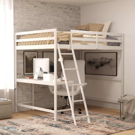 Flash Furniture White Full Loft Bed Frame with Desk and Ladder MH-LBD5-WH-F-GG